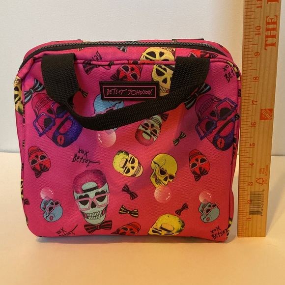 Betsey Johnson Insulated Zip Lunch Tote Skull Sunglasses Black & Pink Colorful - Picture 6 of 14